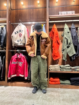 「アイテム（ムートンコート）」を使った、りょーさん（メンズ・178cm）の秋コーディネート