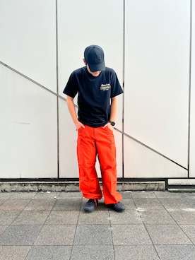 「アイテム（パンツ、オレンジ系）」を使った、りょーさん（メンズ・178cm）の夏コーディネート