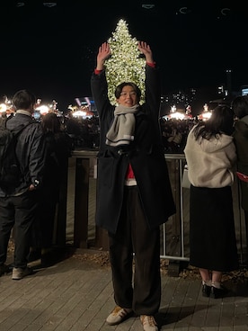 「Ayame（アヤメ）のアイテム（メガネ、シルバー系）」を使った、ワカヤマさん（メンズ・175cm）の冬コーディネート