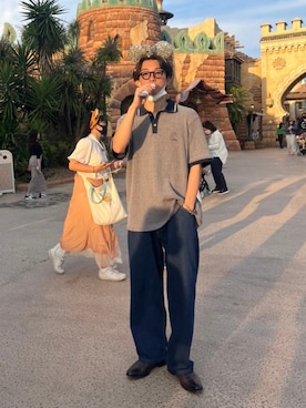 「letlooseのアイテム（ポロシャツ、ブラック系）」を使った、ワカヤマさん（メンズ・175cm）の春コーディネート