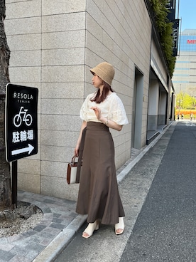 「one after another NICE CLAUP（ワンアフターアナザーナイスクラップ）のアイテム（帽子）」を使った、momokaさん（レディース・160cm）の春コーディネート