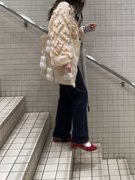 「赤い靴」｜「アイテム（オールインワン・サロペット）」を使った、糖化さん（レディース・153cm）の春コーディネート