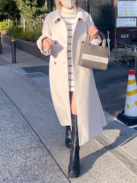 「ニットワンピース」｜「アイテム（ステンカラーコート）」を使った、mahoさん（レディース・163cm）の冬コーディネート