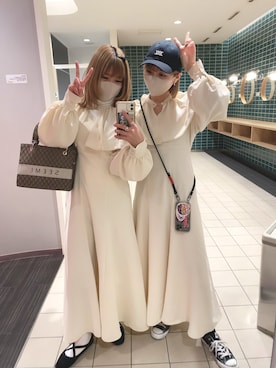 「お揃いコーデ」｜「アイテム（帽子）」を使った、mahoさん（レディース・163cm）の冬コーディネート