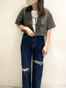 「one after another NICE CLAUP（ワンアフターアナザーナイスクラップ）のアイテム（ミリタリージャケット）」を使った、mahoさん（レディース・163cm）の夏コーディネート