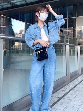 「one after another NICE CLAUP（ワンアフターアナザーナイスクラップ）のアイテム（デニムジャケット）」を使った、mahoさん（レディース・163cm）の夏コーディネート