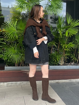 「Ungrid（アングリッド）のアイテム（デニムジャケット）」を使った、濱本凪沙さん（レディース・154cm）の秋コーディネート