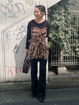 「Ungrid（アングリッド）のビッグルーズチェックシャツ（シャツ/ブラウス）」を使った、濱本凪沙さん（レディース・154cm）の秋コーディネート