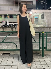スクエアネックギャザーデザインロンパース｜アングリッド