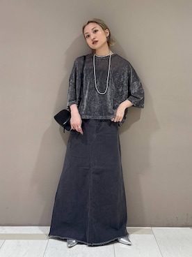 「BABYLONE（バビロン）のカツラギロングスカート（スカート）」を使った、ゆうなさん（レディース・156cm）の夏コーディネート