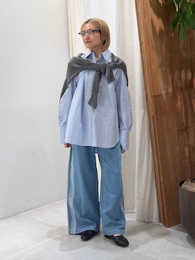 「BABYLONE（バビロン）のデニムラインパンツ（その他パンツ、ブルー系）」を使った、ゆうなさん（レディース・156cm）の秋コーディネート