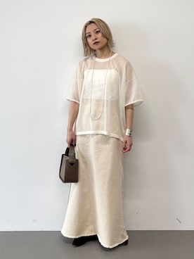 「BABYLONE（バビロン）のカツラギロングスカート（スカート）」を使った、ゆうなさん（レディース・156cm）の夏コーディネート