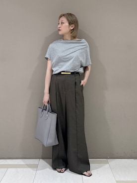 「BABYLONE（バビロン）の【ATELIER AMBOISE】リバーシブルベルト（ベルト、ベージュ系）」を使った、ゆうなさん（レディース・156cm）の夏コーディネート