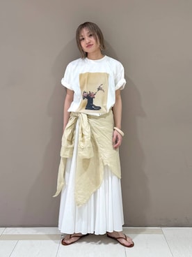 「BABYLONE（バビロン）のリネンBIGシルエットシャツ（シャツ/ブラウス、ベージュ系）」を使った、ゆうなさん（レディース・156cm）の春コーディネート