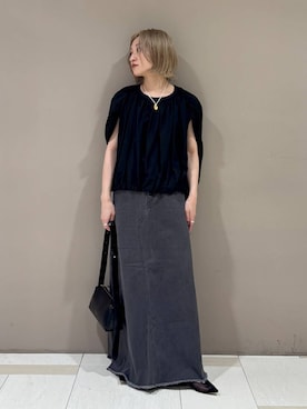 「BABYLONE（バビロン）のカツラギロングスカート（スカート）」を使った、ゆうなさん（レディース・156cm）の夏コーディネート