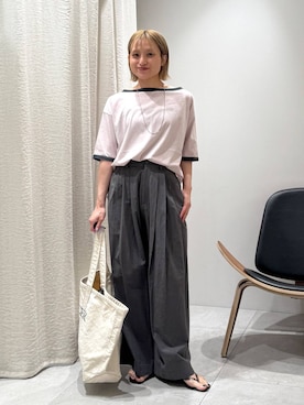 「BABYLONE（バビロン）のバイカラーカットソー/マシンウォッシャブル（Tシャツ/カットソー、ピンク系）」を使った、ゆうなさん（レディース・156cm）の夏コーディネート