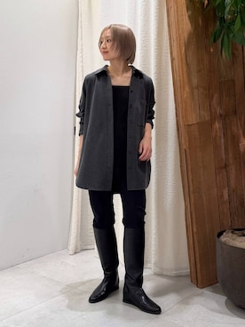 「BABYLONE（バビロン）のポンチシャツ＜セットアップ対応＞（シャツ/ブラウス、グレー系）」を使った、ゆうなさん（レディース・156cm）の秋コーディネート