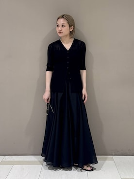 「BABYLONE（バビロン）のオーガンジーフレアスカート（スカート、ブラック系）」を使った、ゆうなさん（レディース・156cm）の夏コーディネート