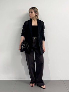 「BABYLONE（バビロン）のバックルベルト（ネックレス、ブラック系）」を使った、ゆうなさん（レディース・156cm）の夏コーディネート