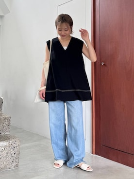 「BABYLONE（バビロン）のスラブオックスチュニック（チュニック、ブラック系）」を使った、ゆうなさん（レディース・156cm）の夏コーディネート