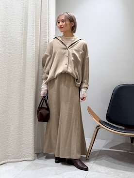 「BABYLONE（バビロン）のラッセルレースプルオーバー（Tシャツ/カットソー、ホワイト系）」を使った、ゆうなさん（レディース・156cm）の秋コーディネート