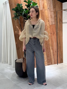 「BABYLONE（バビロン）のバレルレッグデニムパンツ（デニムパンツ）」を使った、ゆうなさん（レディース・156cm）の春コーディネート