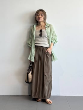 「BABYLONE（バビロン）のチュールリブタンクトップ（タンクトップ、ベージュ系）」を使った、ゆうなさん（レディース・156cm）の春コーディネート