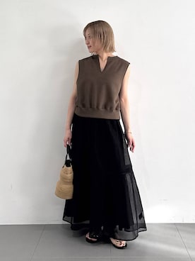 「BABYLONE（バビロン）のショート裏毛プルオーバー（Tシャツ/カットソー、グリーン系）」を使った、ゆうなさん（レディース・156cm）の夏コーディネート