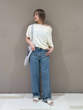 「BABYLONE（バビロン）のニュアンスドレープニット（ニット/セーター、ホワイト系）」を使った、ゆうなさん（レディース・156cm）の春コーディネート