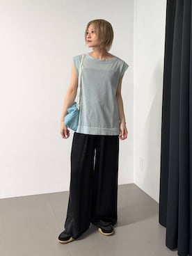 「BABYLONE（バビロン）のキュプライージーパンツ（その他パンツ、ブラック系）」を使った、ゆうなさん（レディース・156cm）の夏コーディネート
