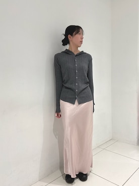 「SENSE OF PLACE by URBAN RESEARCH(センスオブプレイスバイアーバンリサーチ)の『洗濯可』マルチリブニットフーディー(ニット/セーター、グレー系)」を使った、sawaさん(レディース・168cm)の秋コーディネート