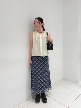 「SENSE OF PLACE by URBAN RESEARCH(センスオブプレイスバイアーバンリサーチ)の『イージーケア』クルーネックタックブラウス(シャツ/ブラウス、ホワイト系)」を使った、sawaさん(レディース・168cm)の夏コーディネート