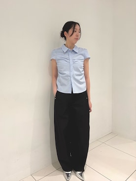 「SENSE OF PLACE by URBAN RESEARCH(センスオブプレイスバイアーバンリサーチ)のパフスリーブコンパクトギャザーシャツ(シャツ/ブラウス、ブルー系)」を使った、sawaさん(レディース・168cm)の夏コーディネート
