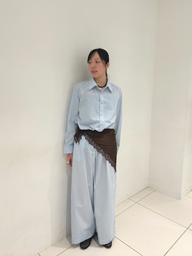 「SENSE OF PLACE by URBAN RESEARCH(センスオブプレイスバイアーバンリサーチ)のストライプアソートルーズシャツ(シャツ/ブラウス、ブルー系)」を使った、sawaさん(レディース・168cm)の秋コーディネート