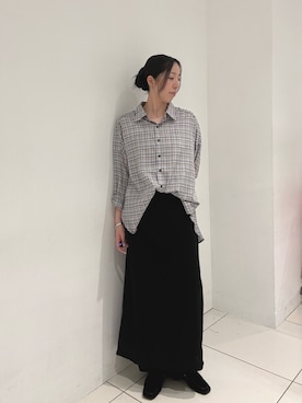 「SENSE OF PLACE by URBAN RESEARCH(センスオブプレイスバイアーバンリサーチ)の『接触冷感』UVケアチェックルーズシャツ(シャツ/ブラウス、ブルー系)」を使った、sawaさん(レディース・168cm)の夏コーディネート