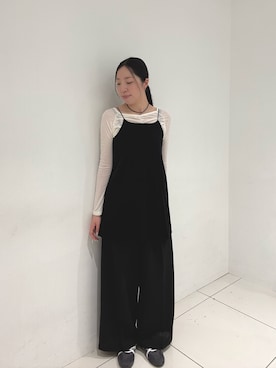 「SENSE OF PLACE by URBAN RESEARCH(センスオブプレイスバイアーバンリサーチ)のベロアチュニックキャミソール(チュニック、ブラック系)」を使った、sawaさん(レディース・168cm)の夏コーディネート