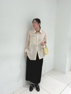 「SENSE OF PLACE by URBAN RESEARCH(センスオブプレイスバイアーバンリサーチ)のメタルボタンピーチタッチルーズシャツ(シャツ/ブラウス、ベージュ系)」を使った、sawaさん(レディース・168cm)の秋コーディネート
