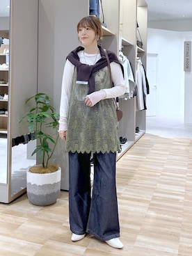 「GLOBAL WORK（グローバルワーク）のやさしソールVカットパンプス/1023336（パンプス、ベージュ系）」を使った、はってぃーさん（レディース・168cm）の秋コーディネート