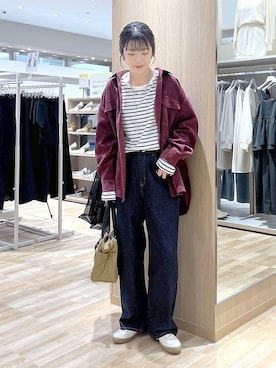 「GLOBAL WORK（グローバルワーク）のGOODデニムバギーパンツ/498388（デニムパンツ）」を使った、はってぃーさん（レディース・168cm）の秋コーディネート