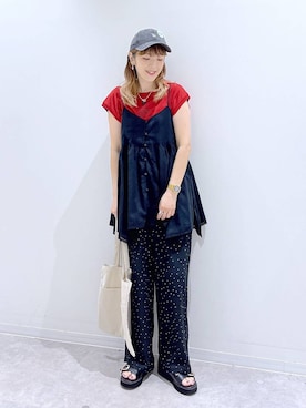 「GLOBAL WORK（グローバルワーク）のアシメヘムキャミチュニック/1017796（シャツ/ブラウス、ブラック系）」を使った、はってぃーさん（レディース・168cm）の夏コーディネート
