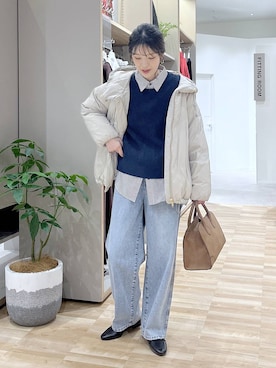 「GLOBAL WORK（グローバルワーク）のエアリュクスダウンフードブルゾン/495695（ダウンジャケット/コート）」を使った、はってぃーさん（レディース・168cm）の秋コーディネート