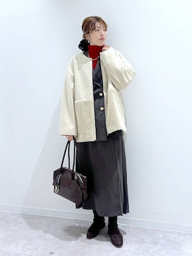 「アイテム（ノーカラージャケット）」を使った、はってぃーさん（レディース・168cm）の冬コーディネート