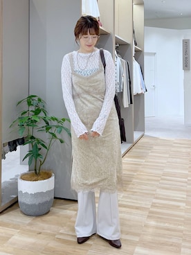 「GLOBAL WORK（グローバルワーク）のやさしソールVカットパンプス/1023336（パンプス、ブラウン系）」を使った、はってぃーさん（レディース・168cm）の夏コーディネート