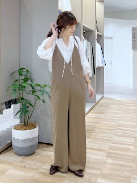 「GLOBAL WORK（グローバルワーク）のやさしソールVカットパンプス/1023336（パンプス、ブラウン系）」を使った、はってぃーさん（レディース・168cm）の夏コーディネート