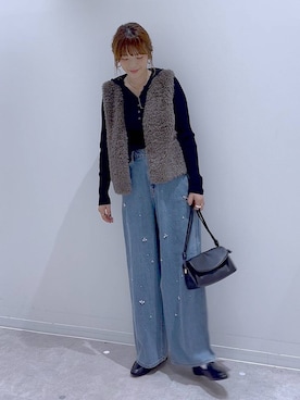 「GLOBAL WORK（グローバルワーク）のGOODデニムアソートワイド/1042802（デニムパンツ、ブルー系）」を使った、はってぃーさん（レディース・168cm）の秋コーディネート