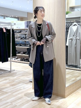 「GLOBAL WORK（グローバルワーク）のGOODデニムバギーパンツ/498388（デニムパンツ）」を使った、はってぃーさん（レディース・168cm）の秋コーディネート