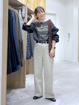 「GLOBAL WORK（グローバルワーク）のGOODデニムバギーパンツ/498388（デニムパンツ）」を使った、はってぃーさん（レディース・168cm）の秋コーディネート