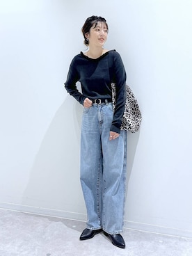 「GLOBAL WORK（グローバルワーク）のGOODデニムバギーパンツ/498388（デニムパンツ）」を使った、はってぃーさん（レディース・168cm）の秋コーディネート