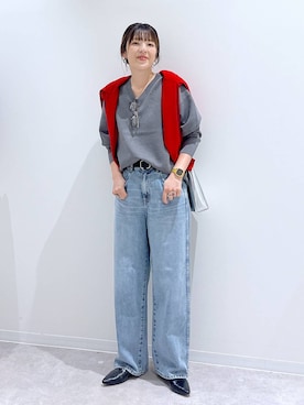 「GLOBAL WORK（グローバルワーク）のGOODデニムバギーパンツ/498388（デニムパンツ）」を使った、はってぃーさん（レディース・168cm）の秋コーディネート