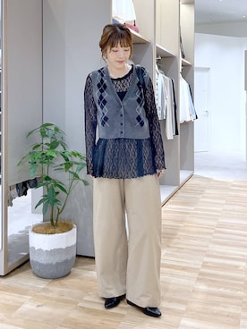 「GLOBAL WORK（グローバルワーク）のアーガイルモールベスト/1044418（ベスト、グレー系）」を使った、はってぃーさん（レディース・168cm）の夏コーディネート